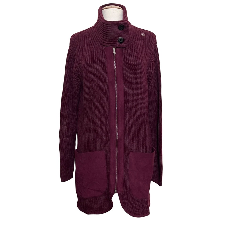 NY & Co‎ Womens M Burgundy Knit Cardigan Longline Sweater Cozy Heritage Academia